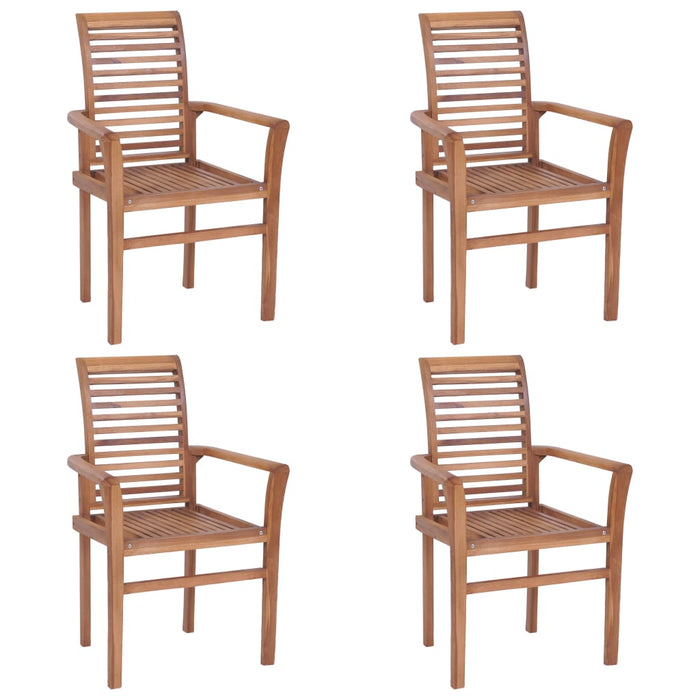 Essstühle 4 Stk. mit Grünen Kissen Massivholz Teak