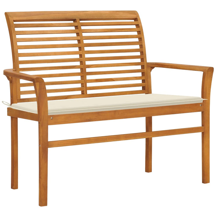 Garden bench with cream white cushion 112 cm solid teak wood