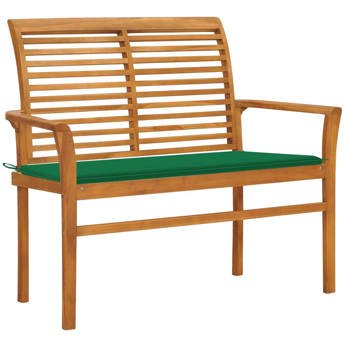Garden bench with green cushion 112 cm solid teak wood