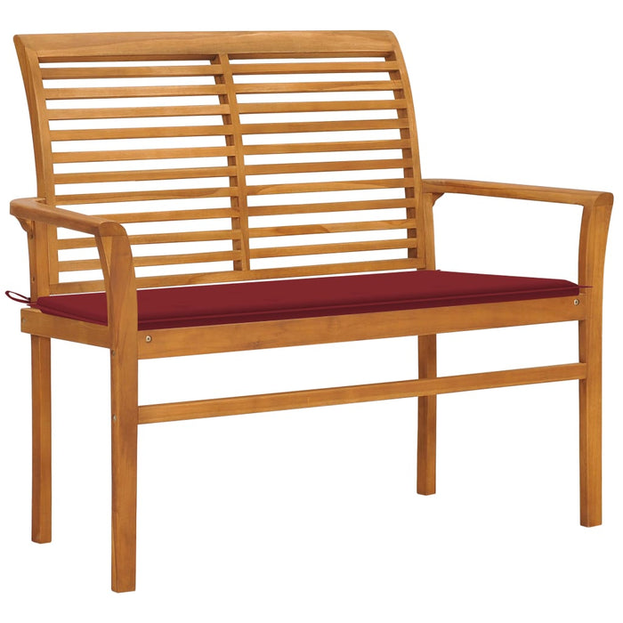 Garden bench with wine red cushion 112 cm solid teak wood