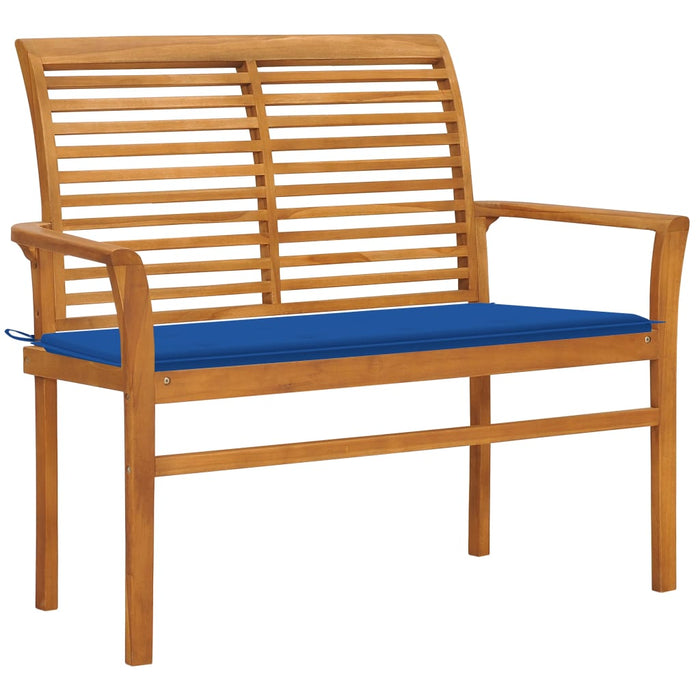 Garden bench with royal blue cushion 112 cm solid teak wood