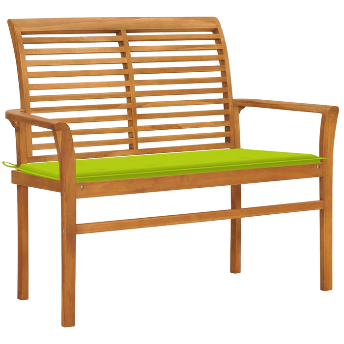 Garden bench with light green cushion 112 cm solid teak wood
