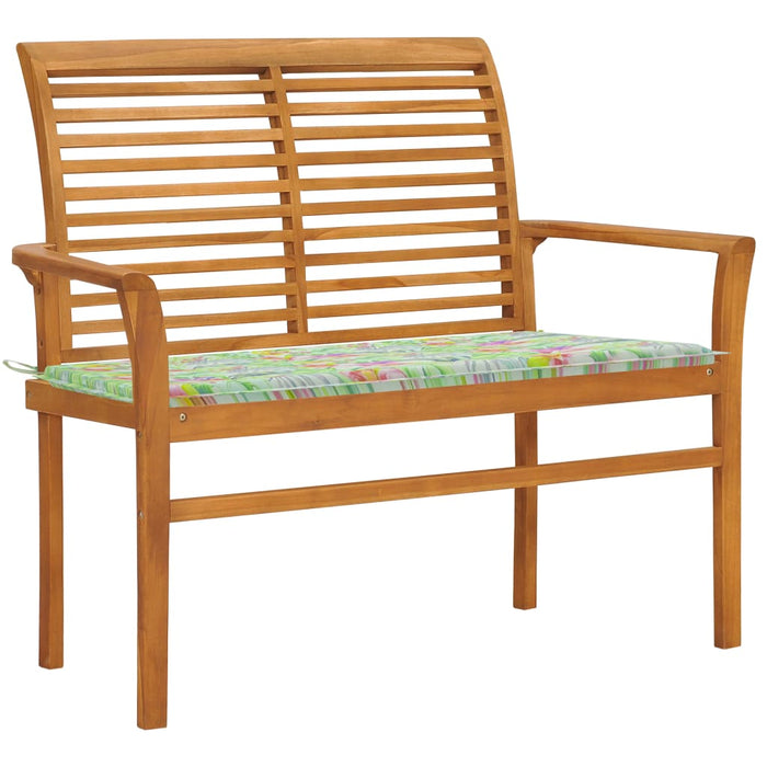 Garden bench with leaf pattern cushion 112 cm solid teak wood
