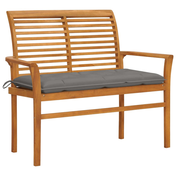 Garden bench with gray cushion 112 cm solid teak wood