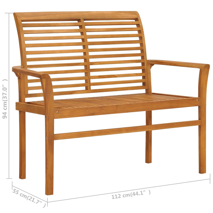 Garden bench with gray cushion 112 cm solid teak wood