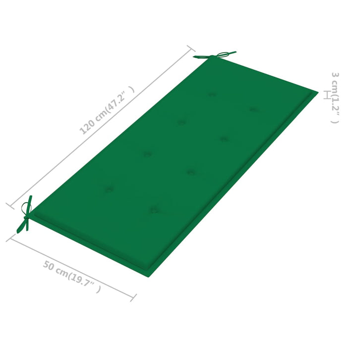 Gartenbank mit Grüner Auflage 120 cm Massivholz Teak