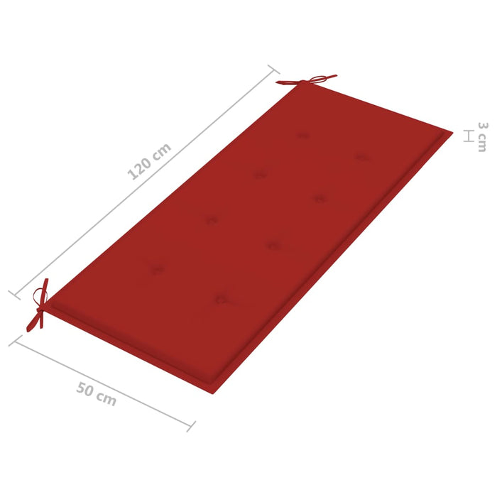 Gartenbank mit Roter Auflage 120 cm Massivholz Teak