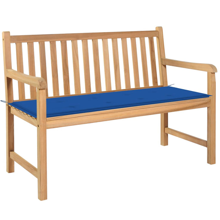 Gartenbank mit Königsblauer Auflage 120 cm Massivholz Teak