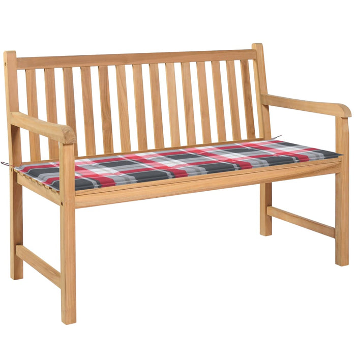 Gartenbank Rote Karomuster-Auflage 120 cm Massivholz Teak