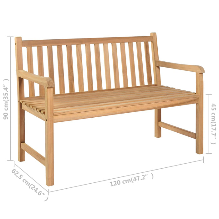 Garden bench with gray cushion 120 cm solid teak wood