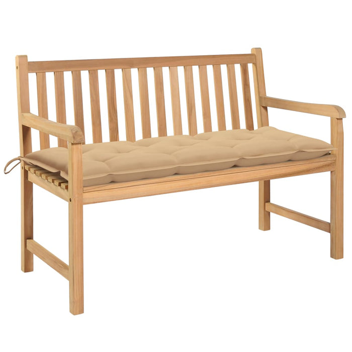 Gartenbank mit Beige Auflage 120 cm Massivholz Teak
