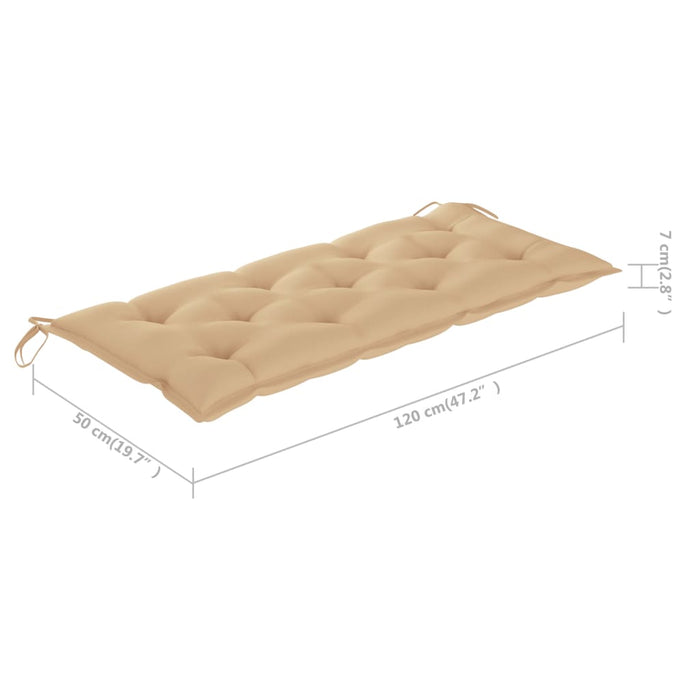 Gartenbank mit Beige Auflage 120 cm Massivholz Teak