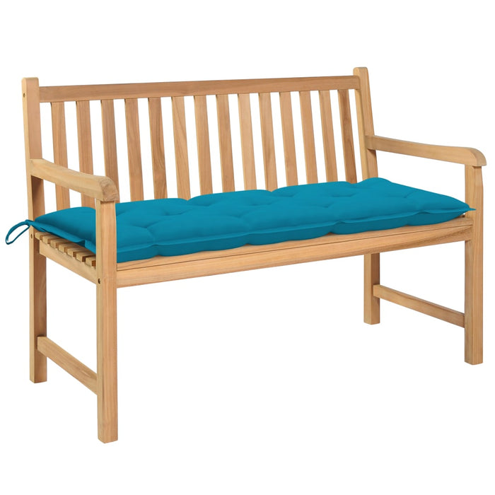 Gartenbank mit Hellblauer Auflage 120 cm Massivholz Teak