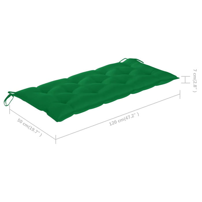 Gartenbank mit Grüner Auflage 120 cm Massivholz Teak