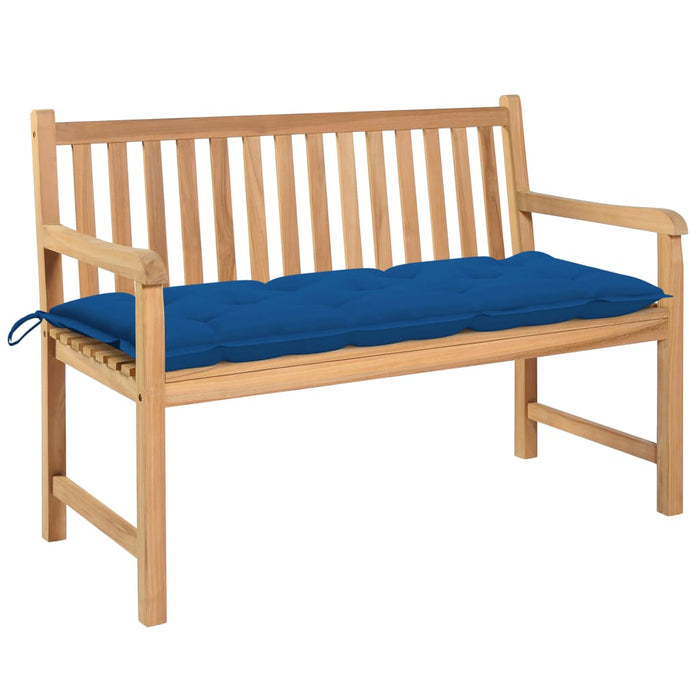 Garden bench with blue cushion 120 cm solid teak wood