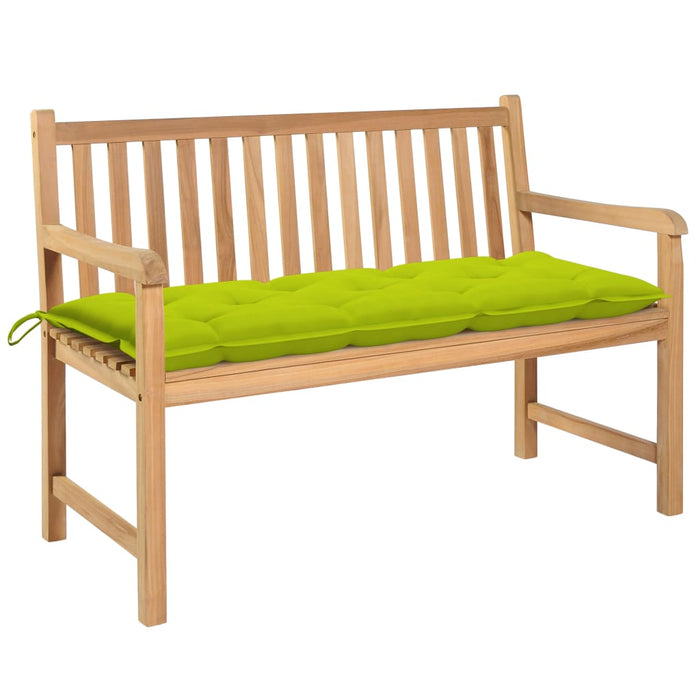 Garden bench with light green cushion 120 cm solid teak wood