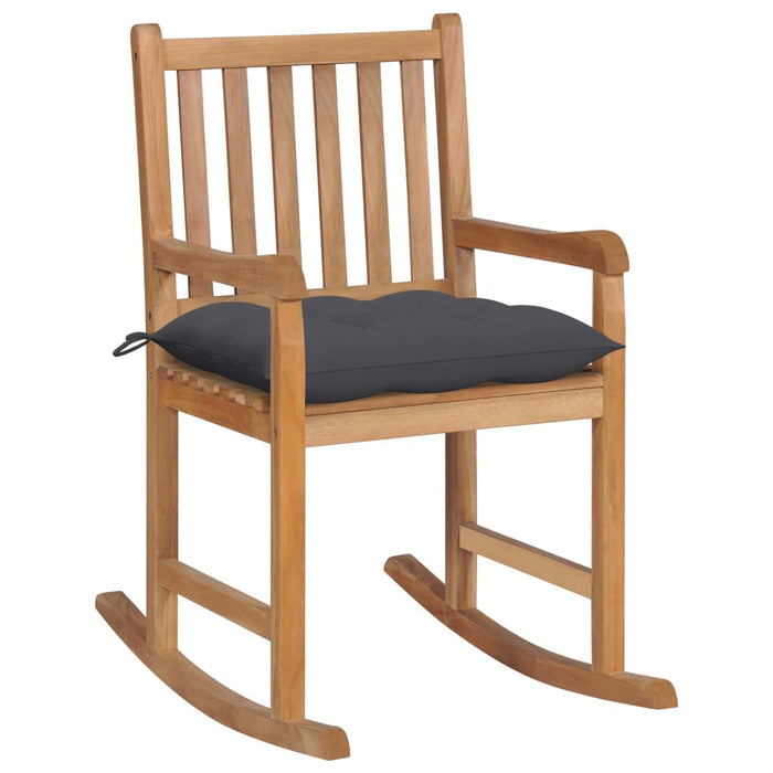 Rocking chair with anthracite cushions made of solid teak wood