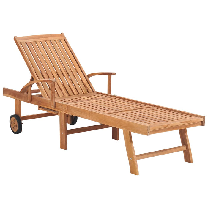 Sun lounger with green solid teak wood cushion