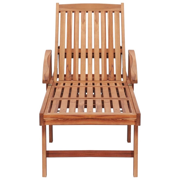 Sun lounger with green solid teak wood cushion