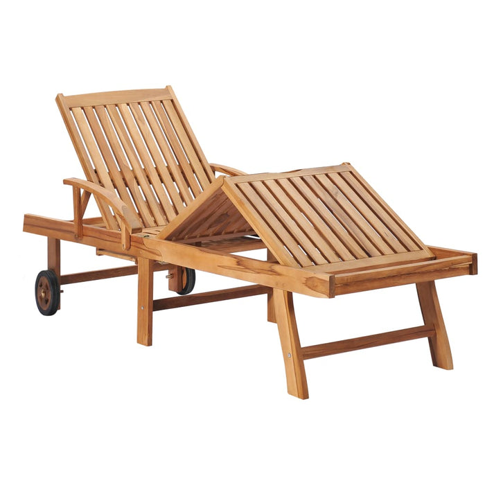 Sun lounger with cushion in wine red solid teak wood