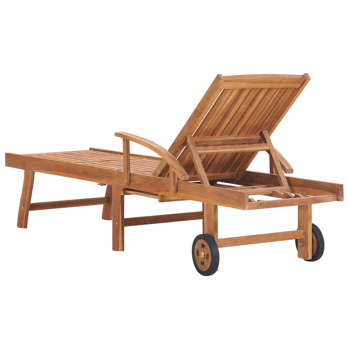 Sun lounger with cushion in wine red solid teak wood