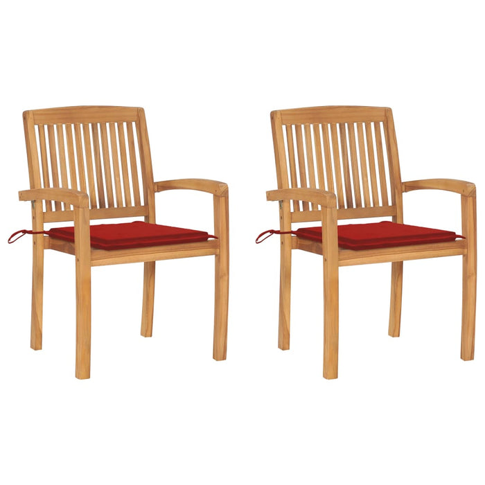 Garden chairs 2 pieces with red cushions solid teak wood