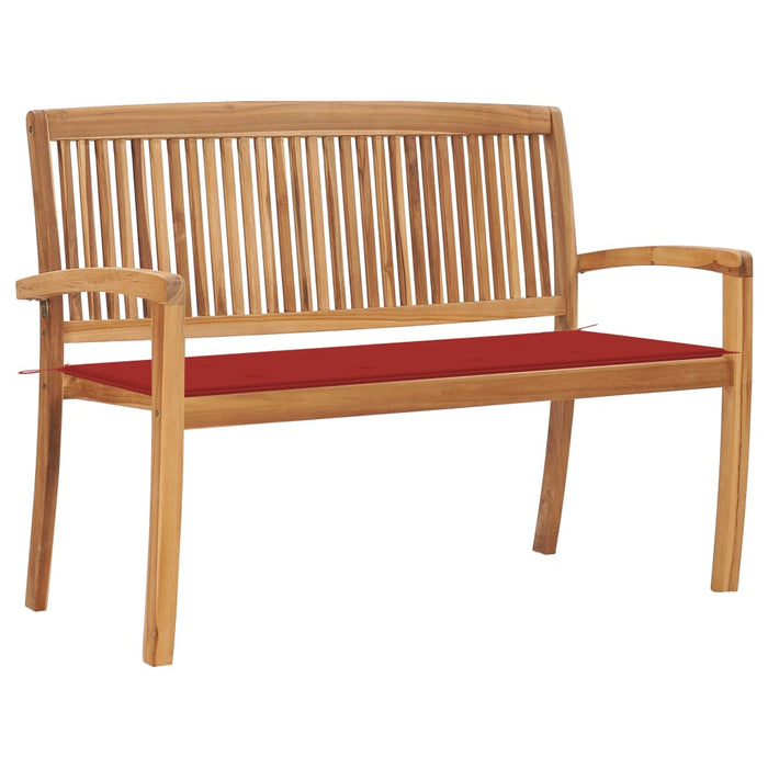 Stackable garden bench with cushion 128.5 cm solid teak wood