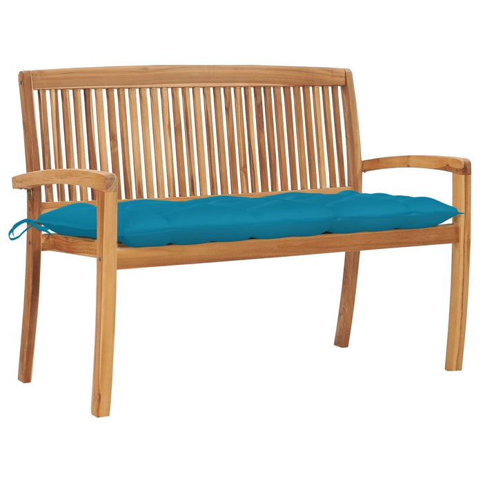 Stackable garden bench with cushion 128.5 cm solid teak wood