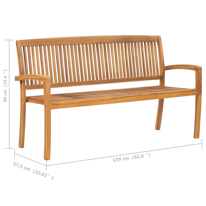Stackable garden bench with cushion 159 cm solid teak wood