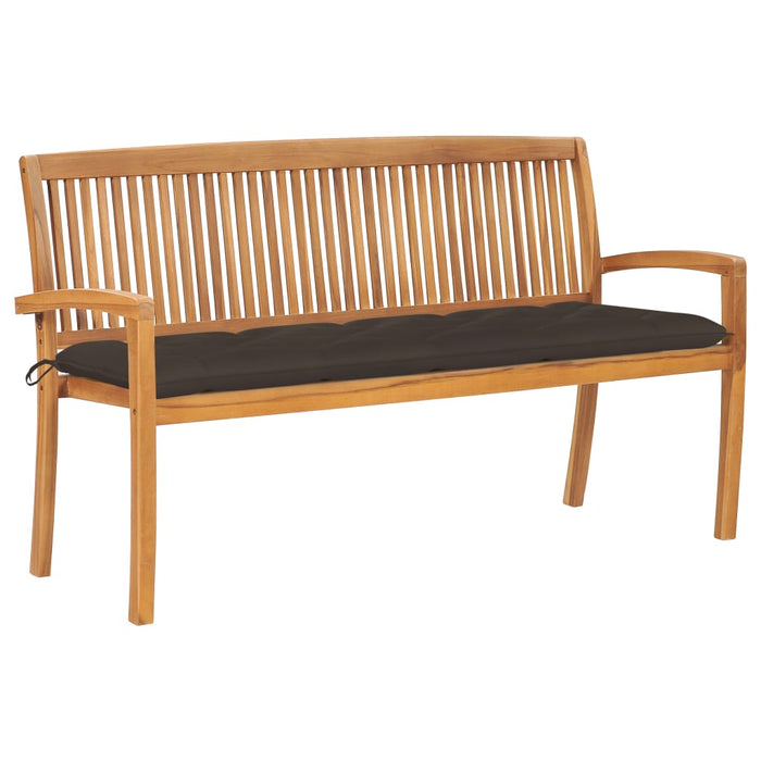 Stackable garden bench with cushion 159 cm solid teak wood