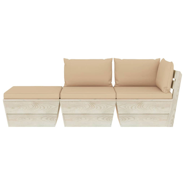 3-tlg. Garten-Sofagarnitur aus Paletten mit Kissen Fichtenholz