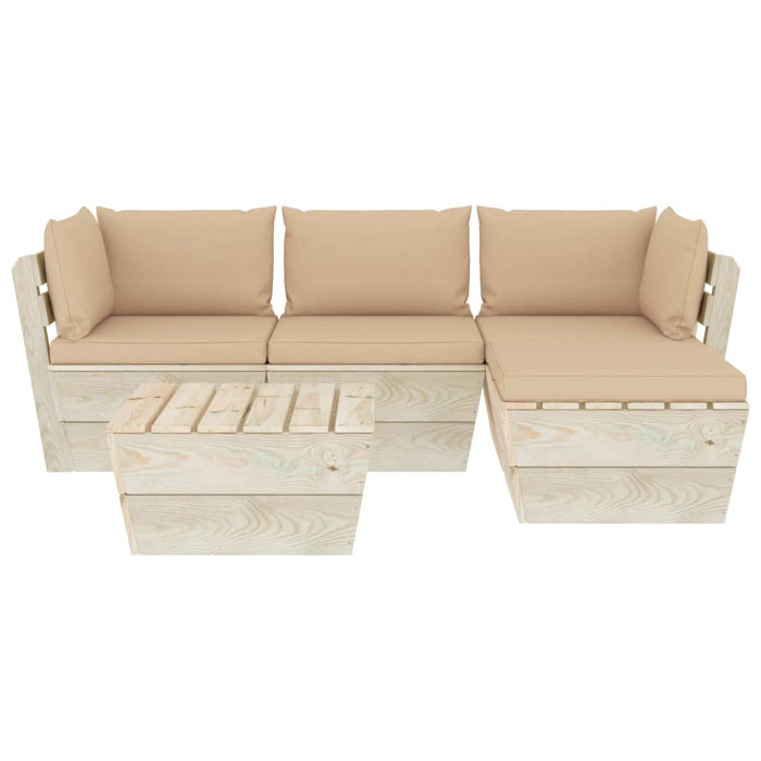 5-tlg. Garten-Sofagarnitur aus Paletten mit Kissen Fichtenholz