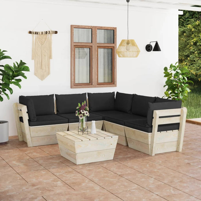 6 pcs. Garden sofa set made of pallets with spruce wood cushions