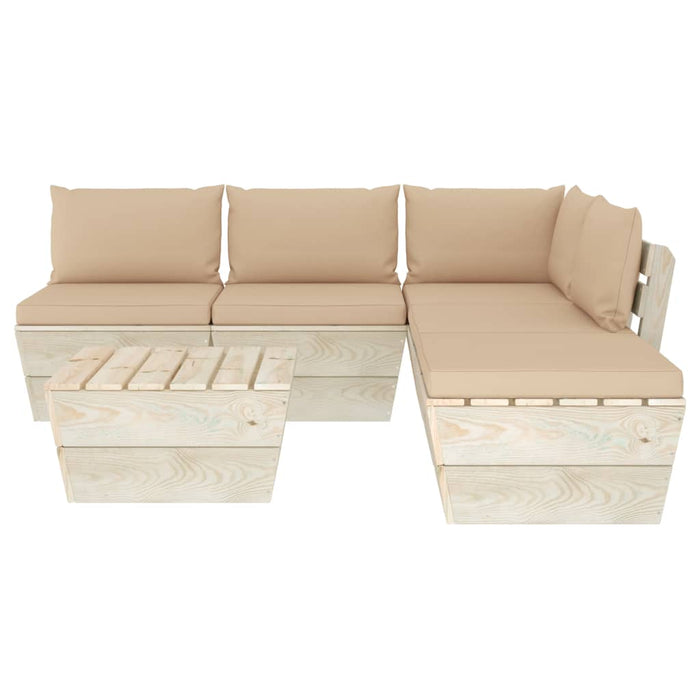 6-tlg. Garten-Sofagarnitur aus Paletten mit Kissen Fichtenholz