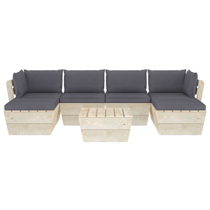 7-tlg. Garten-Sofagarnitur aus Paletten mit Kissen Fichtenholz