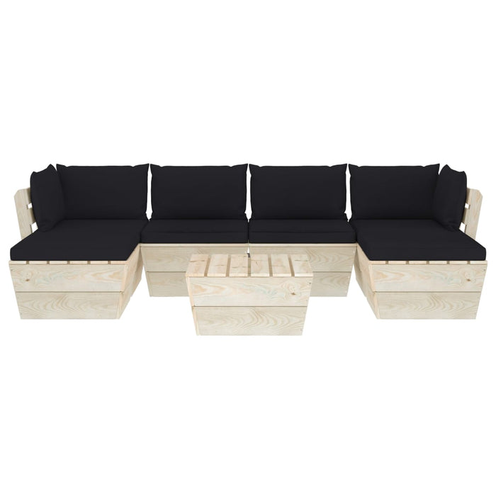 7-tlg. Garten-Sofagarnitur aus Paletten mit Kissen Fichtenholz