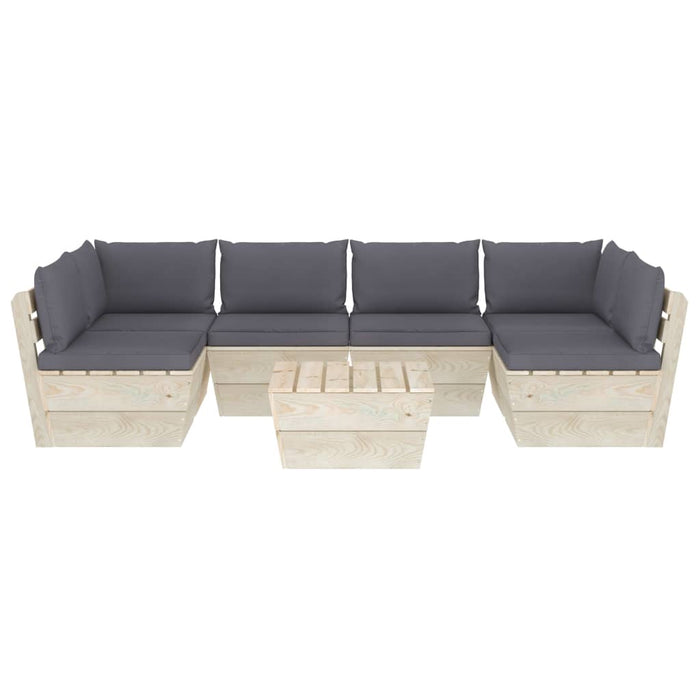 7-tlg. Garten-Sofagarnitur aus Paletten mit Kissen Fichtenholz