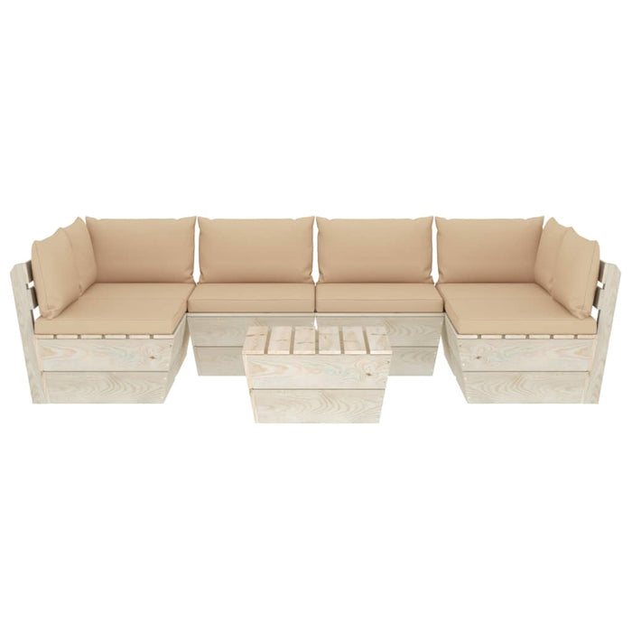 7-tlg. Garten-Sofagarnitur aus Paletten mit Kissen Fichtenholz