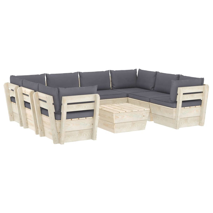 9 pcs. Garden sofa set made of pallets with spruce wood cushions