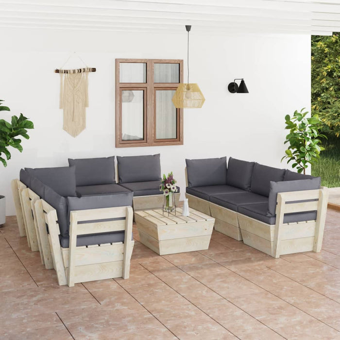 9 pcs. Garden sofa set made of pallets with spruce wood cushions
