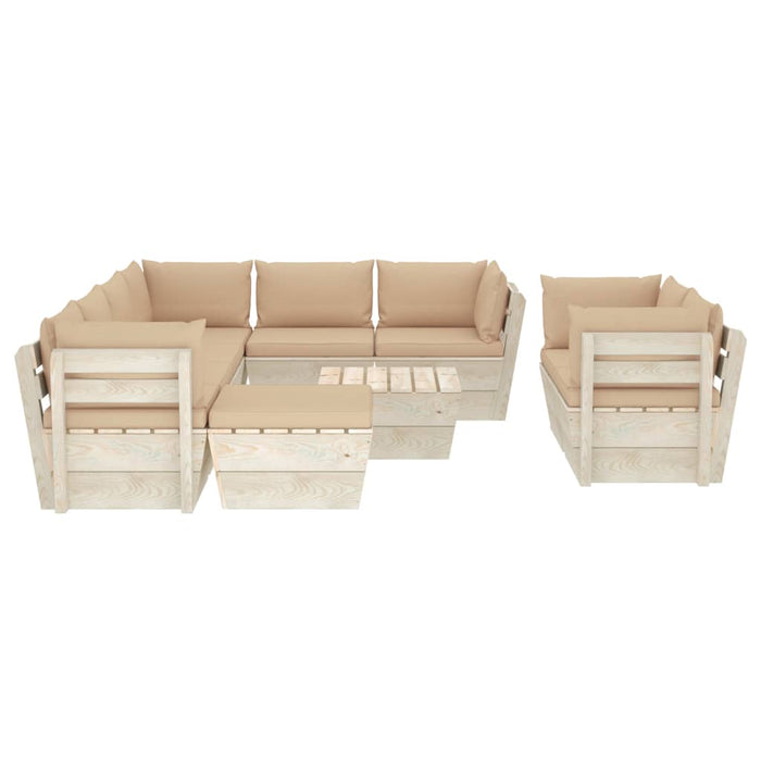 10-tlg. Garten-Sofagarnitur aus Paletten mit Kissen Fichtenholz