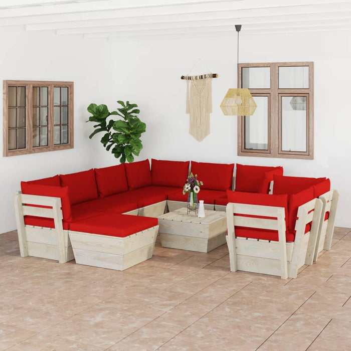 10-tlg. Garten-Sofagarnitur aus Paletten mit Kissen Fichtenholz