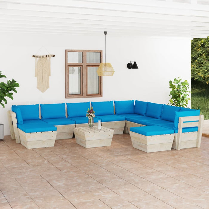 11-tlg. Garten-Sofagarnitur aus Paletten mit Kissen Fichtenholz