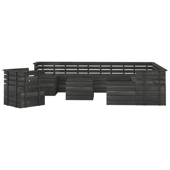 12-tlg. Garten-Sofagarnitur aus Paletten Kiefernholz Dunkelgrau