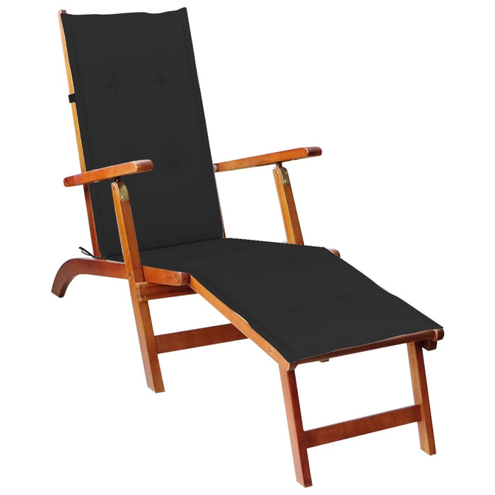 Deck chair with footrest and solid acacia wood cushion