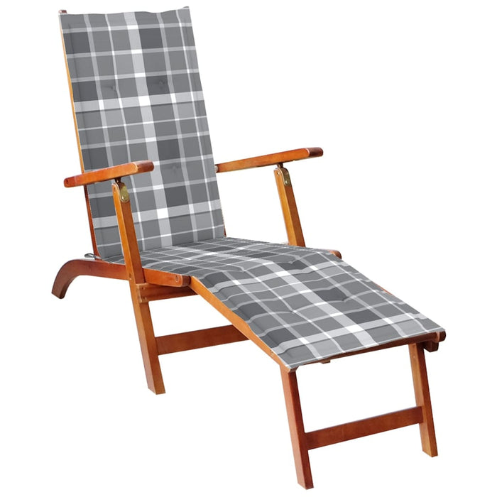 Deck chair with footrest and solid acacia wood cushion