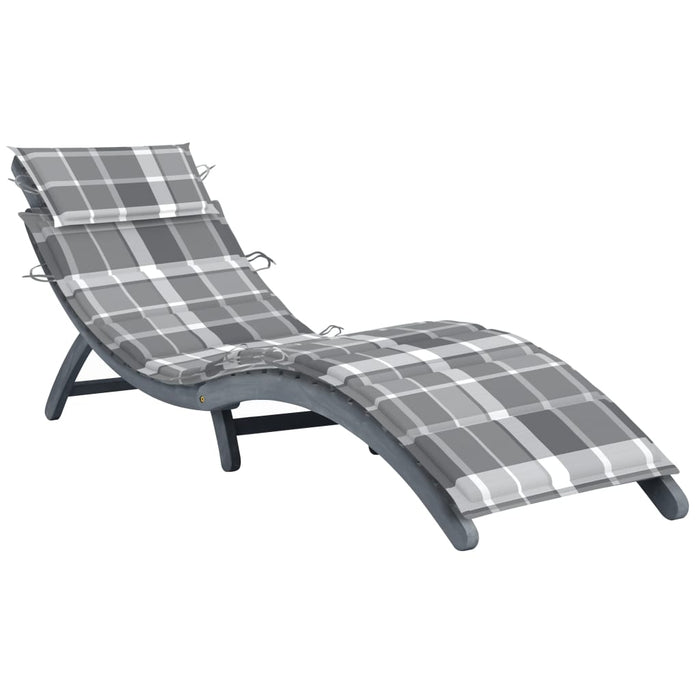 Sun lounger with gray solid acacia wood cushion