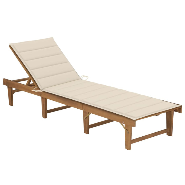 Folding sun lounger with solid acacia wood cushion