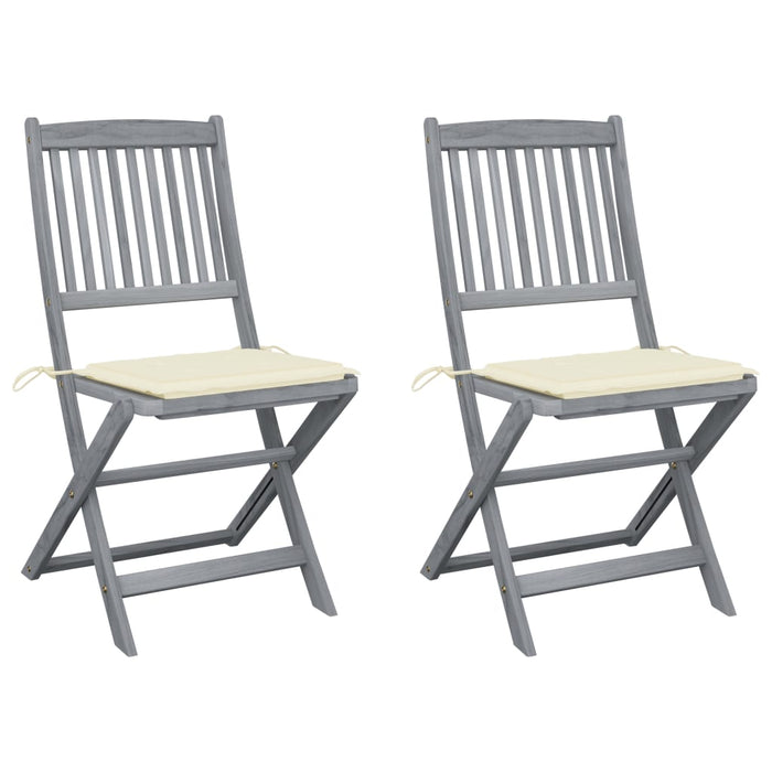 Folding garden chairs 2 pieces with cushions made of solid acacia wood