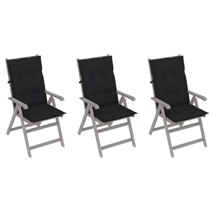 Adjustable garden chairs 3 pieces with solid acacia wood cushions